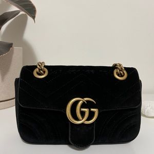 Gucci Velvet Matelasse Mini GG Marmont Shoulder Bag Black